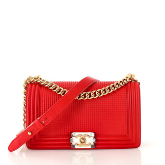 Chanel Boy Flap Bag Cube Embossed Lambskin Old Medium