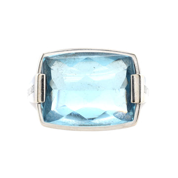 Bvlgari Metropolis Ring 18K White Gold and Blue Topaz