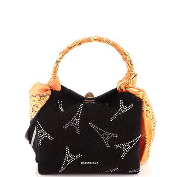 Balenciaga Flap Scarf Top Handle Bag Embellished Suede XS