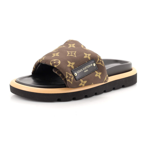 Louis Vuitton Women's Pool Pillow Comfort Mule Sandals Monogram Nylon Brown  2466917