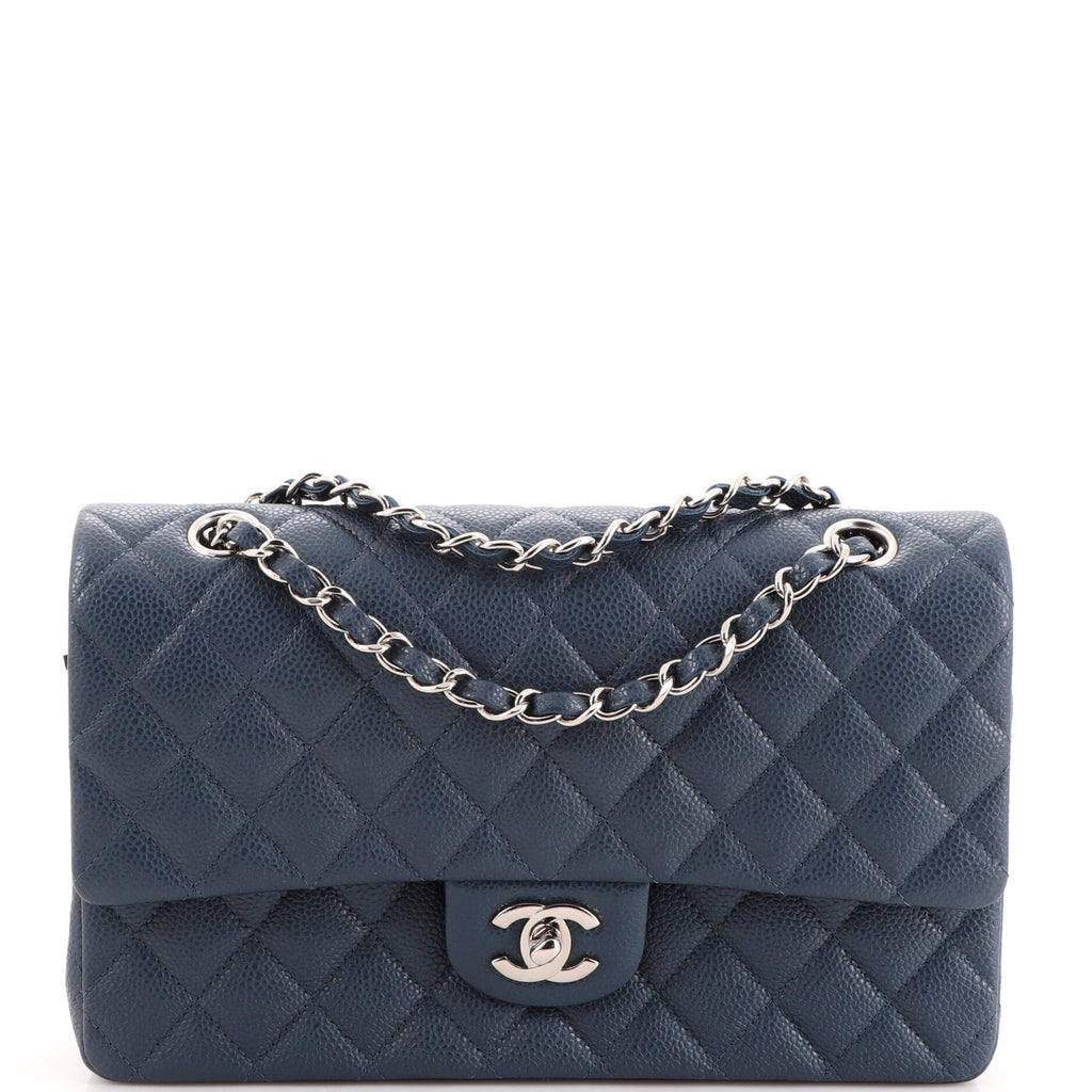 Chanel Classic Double Flap Bag Quilted Caviar Medium Blue 1935222