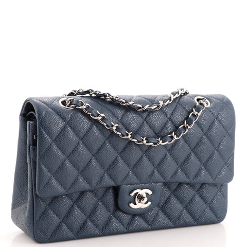 Chanel Classic Double Flap Bag Quilted Caviar Medium Blue 1935222