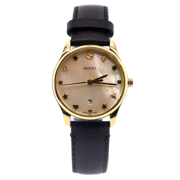 Gucci G-Timeless Charm Quartz Watch Stainless Steel and Leather with Mother of Pearl 29