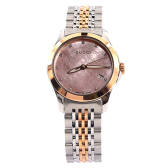 Gucci G-Timeless Quartz Watch Stainless Steel with Mother of Pearl and Diamond Markers 27