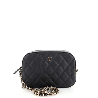 Chanel Zip Around Chain Camera Case Quilted Caviar Mini