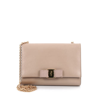Salvatore Ferragamo Ginny Crossbody Bag Saffiano Leather Small Neutral
