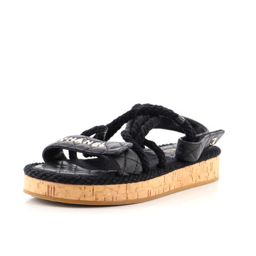 Chanel Women's Cord Velcro Dad Sandals Quilted Leather and Cork