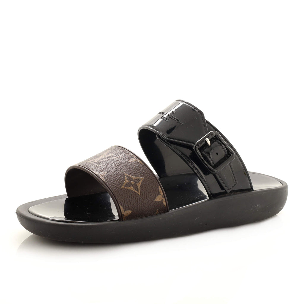 LOUIS VUITTON Monogram Sunbath Flat Mule Sandals 35 Black 1279351