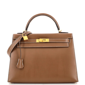 Hermes Kelly Handbag Grey Tadelakt with Gold Hardware 32
