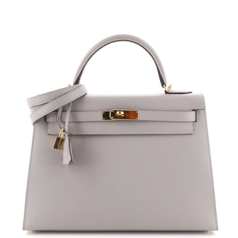 Hermes Kelly Handbag Grey Epsom with Gold Hardware 32