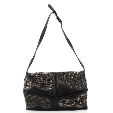 Valentino Garavani Flat Flap Shoulder Bag Embellished Leather Medium