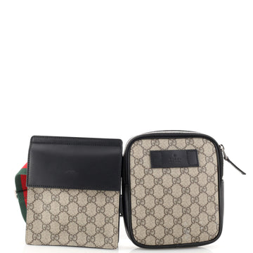 Gucci Double Web Belt Bag GG Coated Canvas with Leather