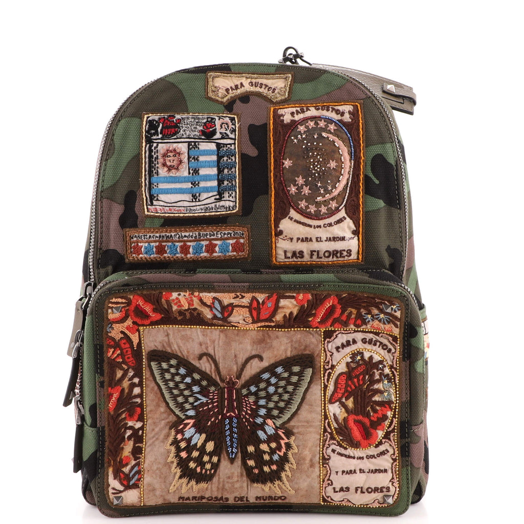 Valentino Garavani Rockstud Backpack Embroidered Camouflage Canvas Large 193828