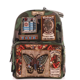 Valentino Garavani Rockstud Backpack Embroidered Camouflage Canvas Large