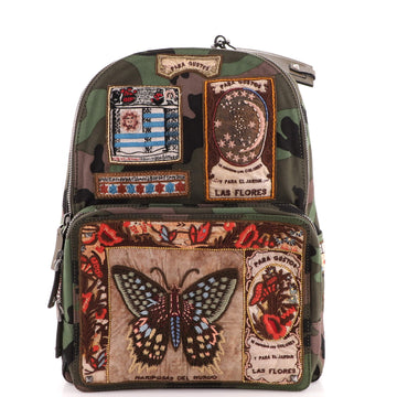 Valentino Garavani Rockstud Backpack Embroidered Camouflage Canvas Large