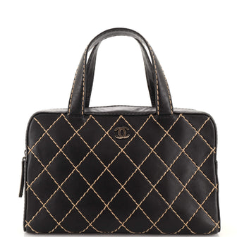 Chanel Surpique Zip Around Satchel Quilted Leather Medium