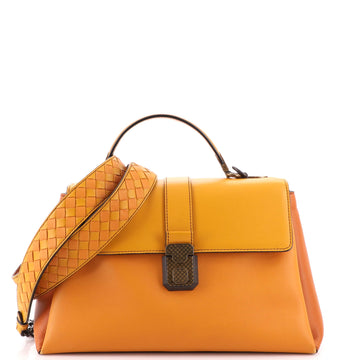 Bottega Veneta Piazza Top Handle Bag Leather with Intrecciato Detail Small