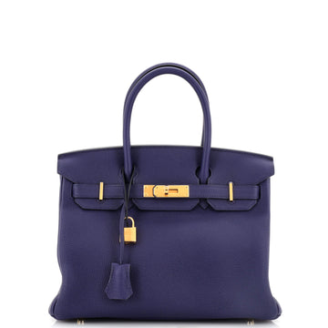 Hermes Birkin Handbag Blue Togo with Gold Hardware 30
