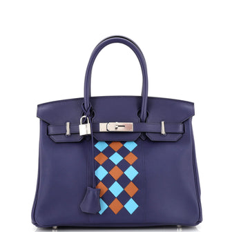 Hermes Birkin Handbag Tressage Blue Swift and Palladium Hardware 30