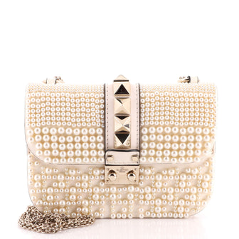 Valentino Garavani Glam Lock Shoulder Bag Pearl Embellished Leather Small