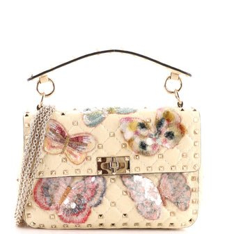 Valentino Garavani Rockstud Spike Flap Bag Sequin Embellished Quilted Leather Medium