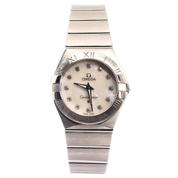 Omega Constellation Quartz Watch Stainless Steel with Diamond Markers and Mother of Pearl 28