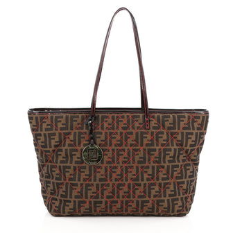 Fendi Roll Tote Quilted Zucca Canvas Large Brown
