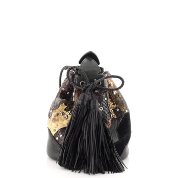 Saint Laurent Anja Bucket Bag Studded Patchwork Python and Leather Small