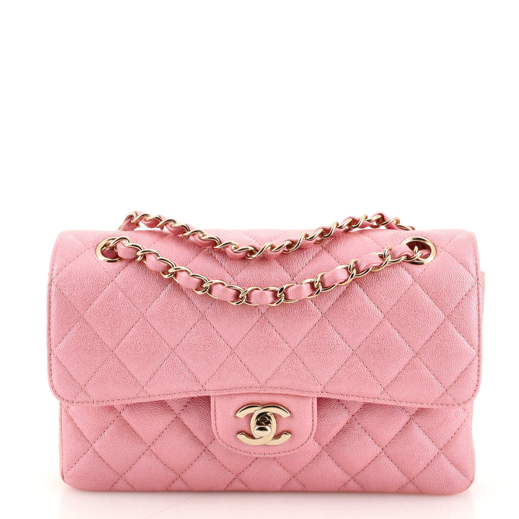 Chanel Classic Double Flap Bag Quilted Iridescent Caviar Small Pink 1939441