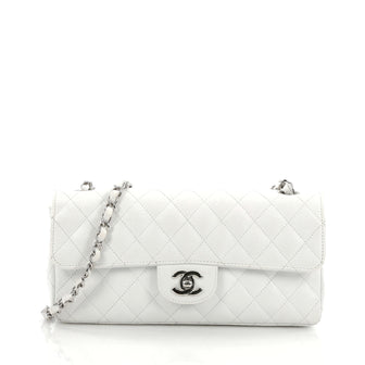 Chanel Classic Single Flap Bag Quilted Caviar East West White