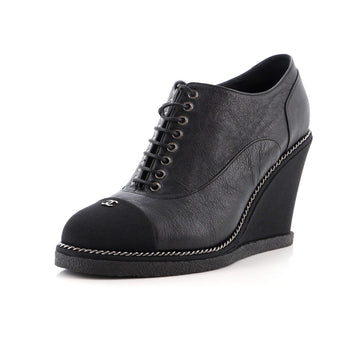 Chanel Women's Women's CC Cap Toe Wedges Leather