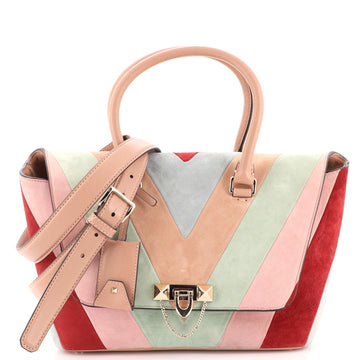 Valentino Garavani Demilune Flap Satchel Chevron Suede Small