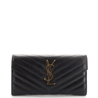 Saint Laurent Classic Monogram Flap Wallet Matelasse Chevron Leather Large
