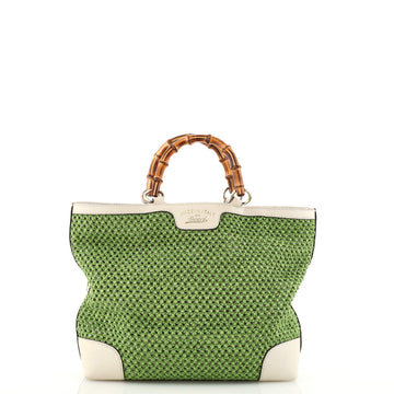 Gucci Bamboo Shopper Tote Woven Straw Small
