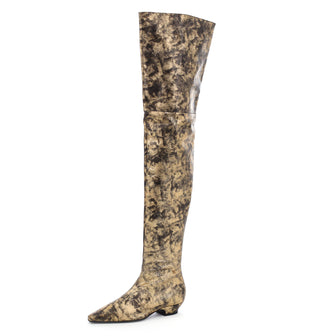 Chanel Women's Cap Toe Thigh High Boots Metallic Laminated Goatskin