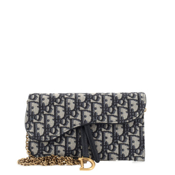 Christian Dior Saddle Chain Wallet Oblique Canvas