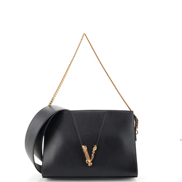 Versace Virtus Zip Chain Shoulder Bag Leather Small
