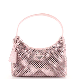 Prada Re-Edition 2000 Hobo Crystal Embellished Satin Mini