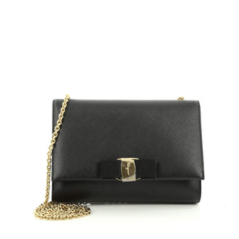 Salvatore Ferragamo Ginny Crossbody Bag Saffiano Leather Small Black