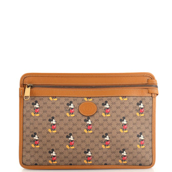Gucci Disney Mickey Mouse Front Zip Pouch Printed Mini GG Coated Canvas