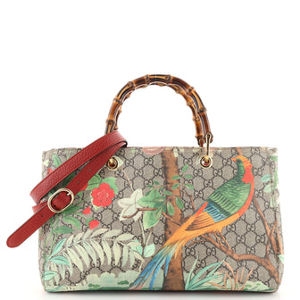 Gucci Bamboo Shopper Tote Tian Print GG Coated Canvas Medium