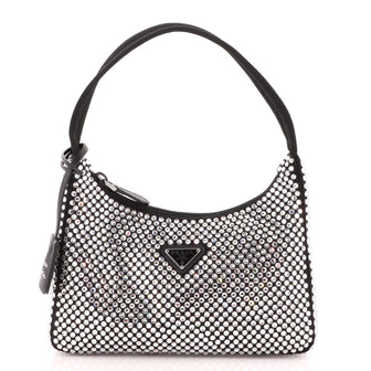 Prada Re-Edition 2000 Hobo Crystal Embellished Satin Mini