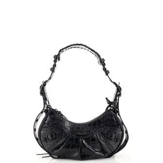 Balenciaga Le Cagole Giant Studs Shoulder Bag Crocodile Embossed Leather XS