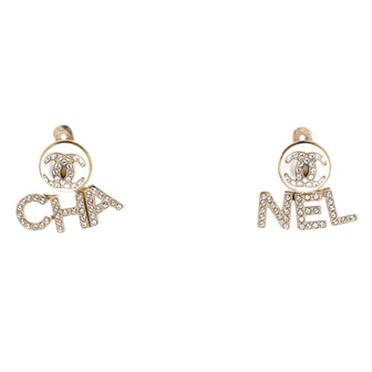 CHA-NEL Drop CC Stud Earrings Metal with Crystals and Faux Pearls