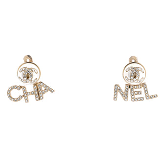 Chanel CHA-NEL Drop CC Stud Earrings Metal with Crystals and Faux Pearls