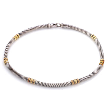 David Yurman Metro Cable Choker Necklace Sterling Silver with 14K Yellow Gold