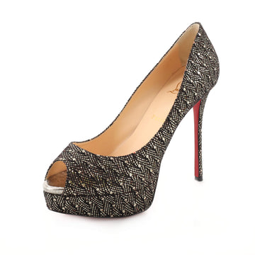 Christian Louboutin Women's Fetish Peep Pumps Glitter Fabric 130