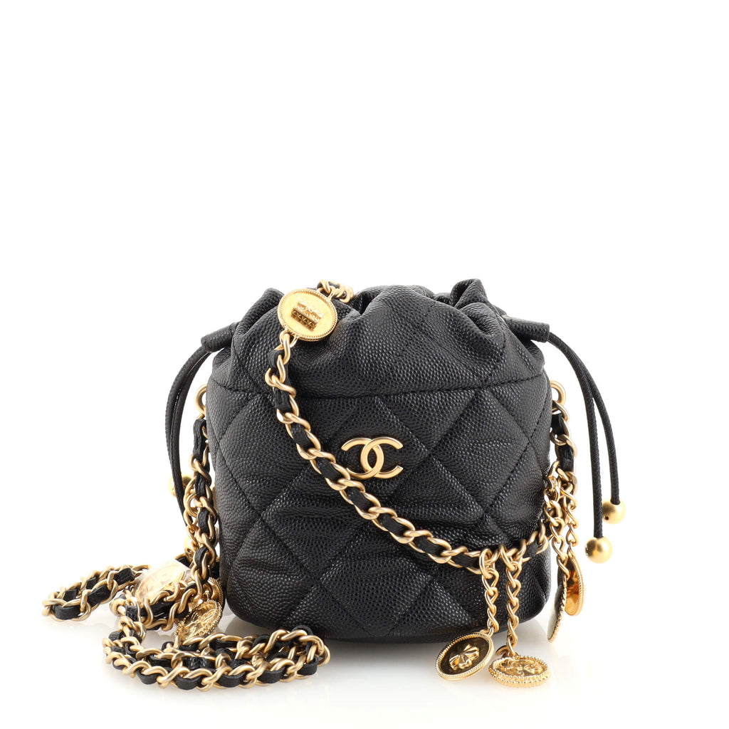 Chanel Vintage Small Black Wild Stitch Drawstring Bucket Bag