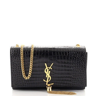 Saint Laurent Classic Monogram Tassel Crossbody Bag Crocodile Embossed Leather Medium