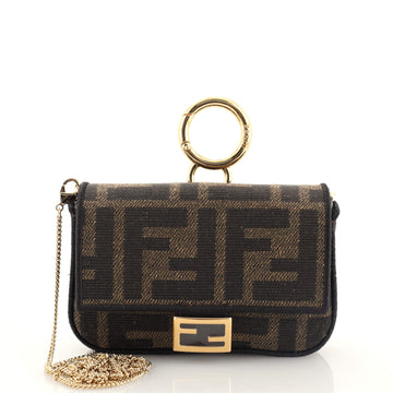 Fendi Chain Baguette Charm Bag Zucca Canvas Nano